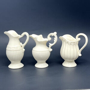 SET OF 3 I. GODINGER IVORY COLORED PORCELAIN MINI PITCHERS